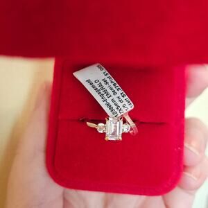 NEW! Engagement Ring 7x5mm Emerald Cut Cubic Zirconia Semi-Set Gold-Tone Ring